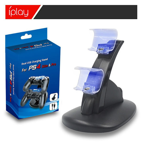 PS4/slim/pro controller oplader PS4 blå lys flyoplader stand PS4 controller dobbelt oplader med opladningskabel sort