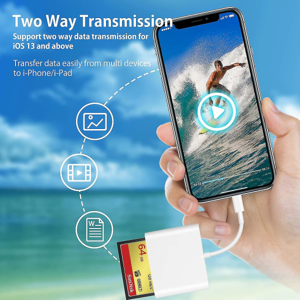 Cf Sd Tf Lightning Kortlæser Adapter til Apple - Højhastigheds dataoverførsel