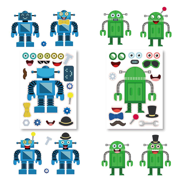 24 stk. Gør-det-selv-robottema Make-a-face Stickers Pack, Lav dine egne sjove Craft Stickers Sæt til festdekoration, Ki