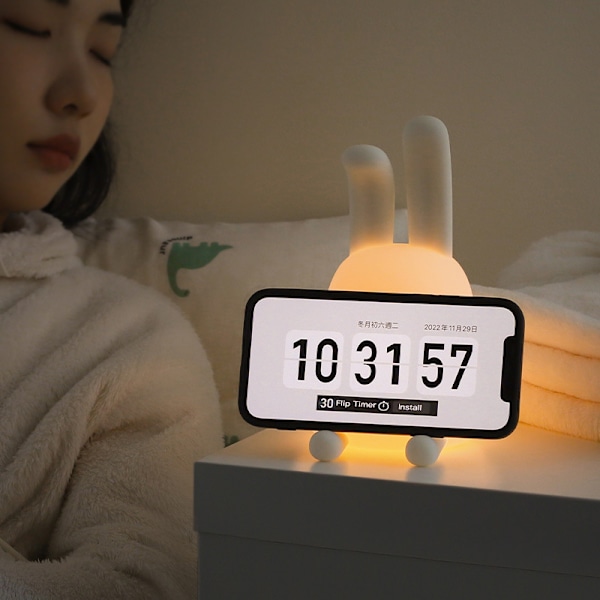 Ny Vikbar Kanin Natlampa Hängande Telefonhållare Atmosfärslampa Tidsinställd Varm Ljus Kanin Patlampa