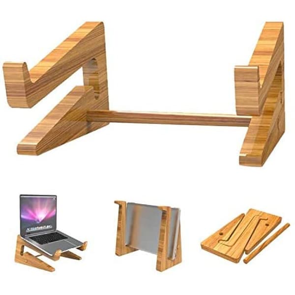 Bärbart Laptopställ i Bambu, Vikbart Notebook-ställ för 10-15 tums Laptops, Kompatibelt med Stora Märken
