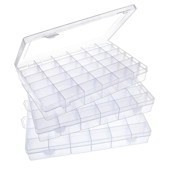 3Pack Plastic Organizer Box 36 Grids Storage with Adjustable Dividers, Bead Crafts Thread Organizer