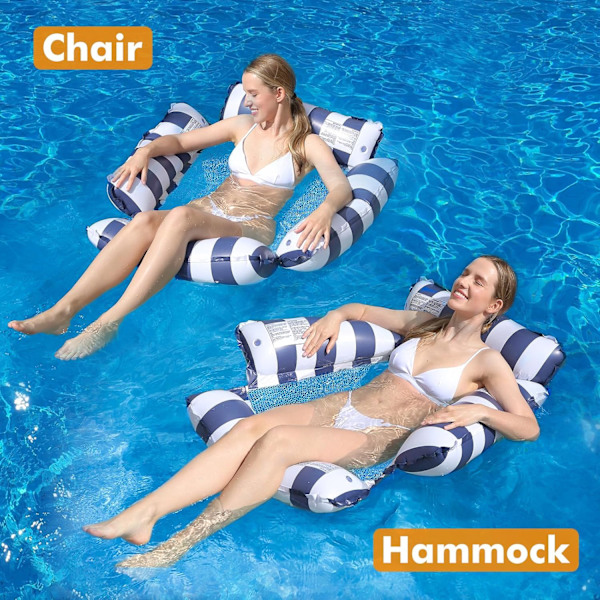 Uppblåsbar Pool Float Stol Lounger för Vuxna och Barn Simning Randigt Mönster Float Hängmatta för Poolparty Sommar Vattenlek