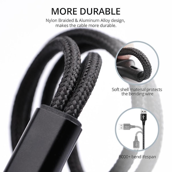 FONKEN 2 i 1 Micro USB Kabler Type C USB Kabel Ledning Separat Ledning til Android Telefon Samsung