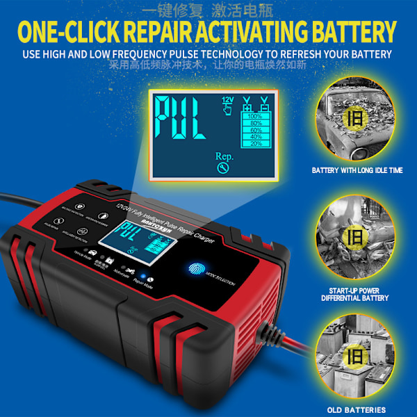Bilbatteriladdare 12v24v volt motorcykelbatteri reparationstyp europeisk standard