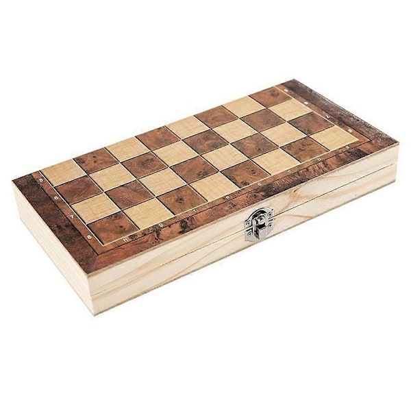Træfoldbart 3 i 1 skak, backgammon træbræt foldbart brætspil 29x29cm