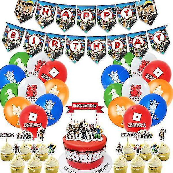 Roblox födelsedagsfrozenballongkitlatexballongermedflaggochkaktårtorförfestdekoration