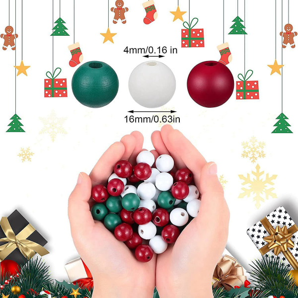 165 stk juletræperler til håndværk Bondegård Naturlige træperler Boho perler runde perler til jul