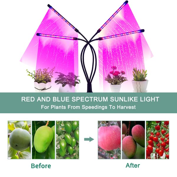 INF Växtlampa / Växtbelysning med 4 Flexibla LED-lysrör, 1-pack