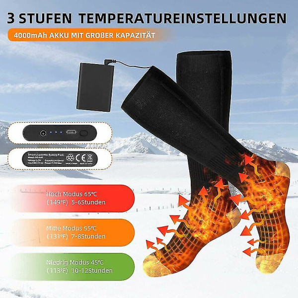Opvarmede sokker til mænd, kvinder, opvarmede sokker med 4000 mah genopladeligt batteri, elektrisk opvarmede fodvarmere