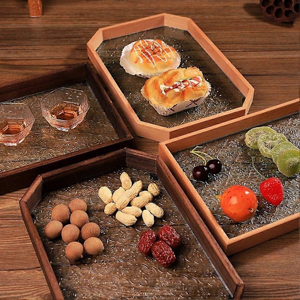 Glas Multifunktionell Kopp- & Mugghållare Fat Skrivbordsorganisatör Fruktsnackbrickor för Skrivbord Badrumshylla