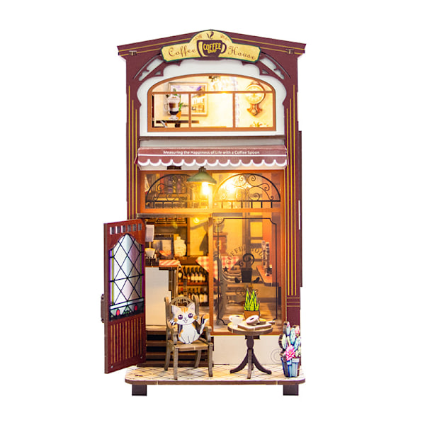 1-pakke Ny Cafe Cat Cafe Håndlavet DIY Bogstøtte Mini 3D Bygningsmodel Træ Snap Samling Puslespil Model Tre-dimensionelt Puslespil