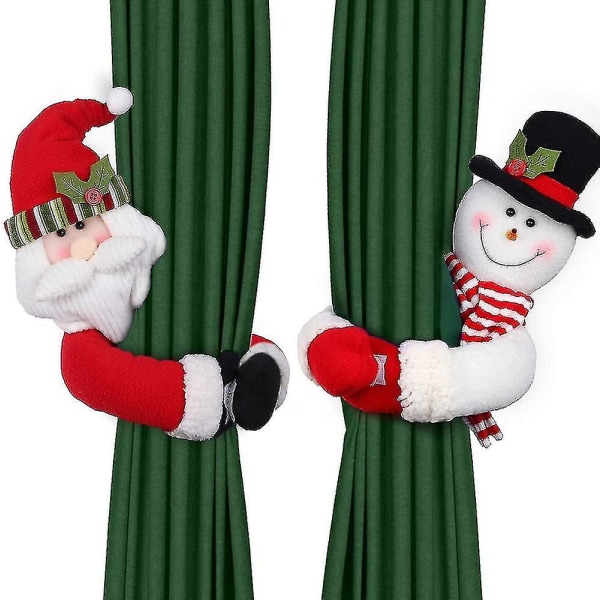 Julgardinspänne set om 2, Santa Snowman Gardinbindare Hållback Fästspänne Clamp Windo