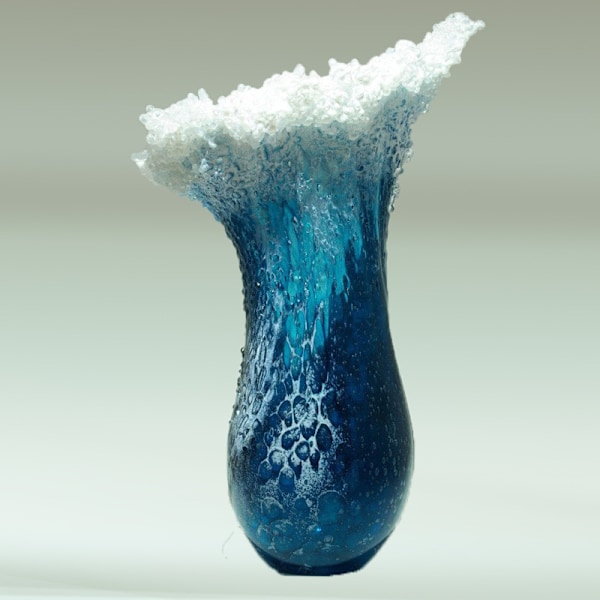 Vågvase i resin, dekoration, oceanblå, heminredning