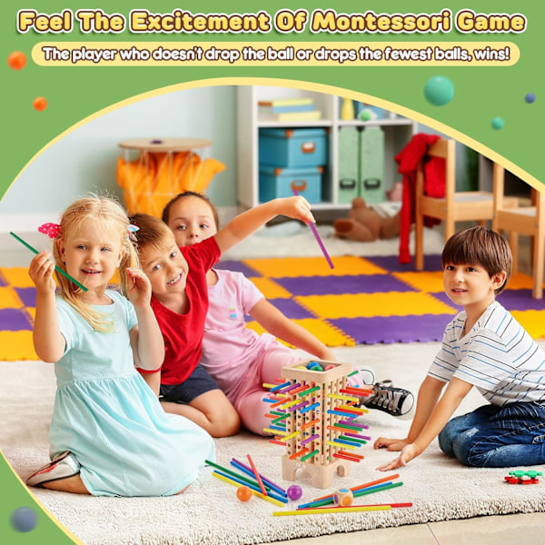 Montessori Spill Trebrettspill, 42 Fargerike Trestikker Terning Spill Matematikk Pedagogiske Leker for 3 4 5 6 År Gamle, Fine Motoriske Ferdigheter Leker & Telling