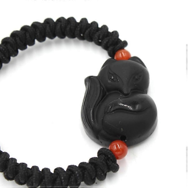 Obsidian Sten Gem Ræv Krystal Armbånd Amulet Armbånd Flettet Reb Held