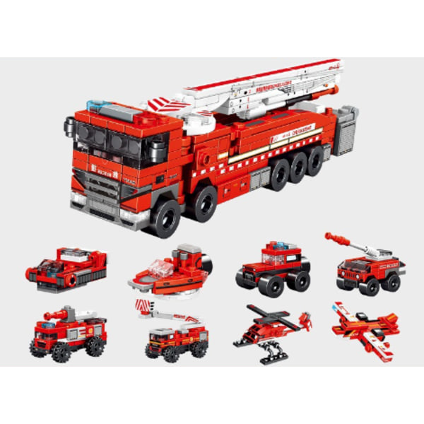 Brandbil 8-i-1 model samling byggeklodser