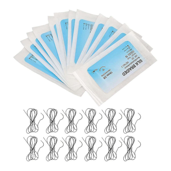 12-pack Siden Suture Kit (Med Böjd Nål) - Klinisk Träning för Sår Suturering
