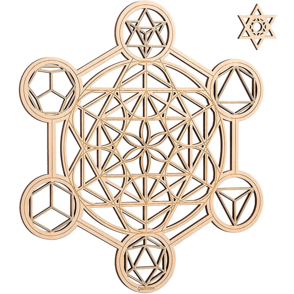 Metatrons kube treveggkunst 29 cm, hellig geometri veggkunst hengende rutenett Veggskulptur Chakrasymbol Yoga