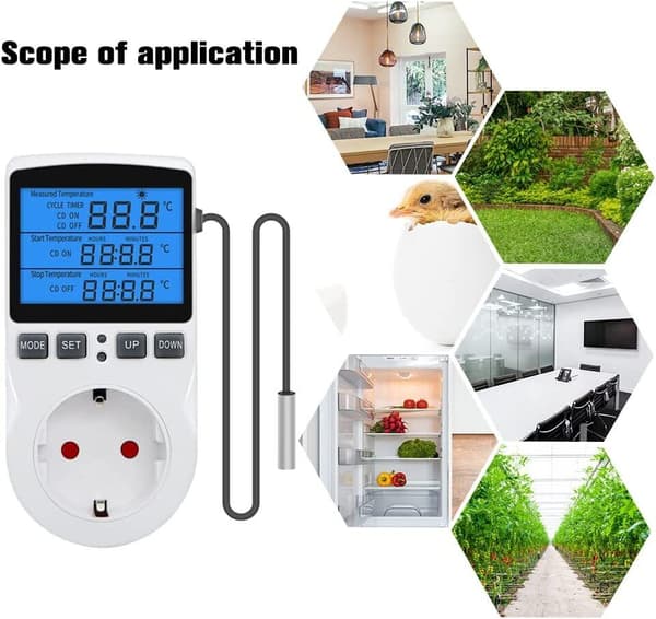 Temperaturregulator Stikkontakt 230V med Sensor Digital Termostat Temperaturbryter