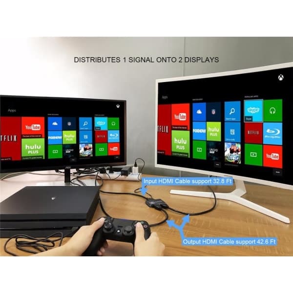 HDMI-splitter 1x2 for 2 skjermer 3D/4K/1080p