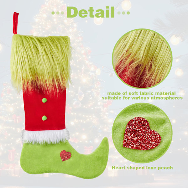 Julklappsstrumpor 2024 Långt Hår Grön Grinch Element Julklappsstrumpor Godispåse Julpynt Presentpåse