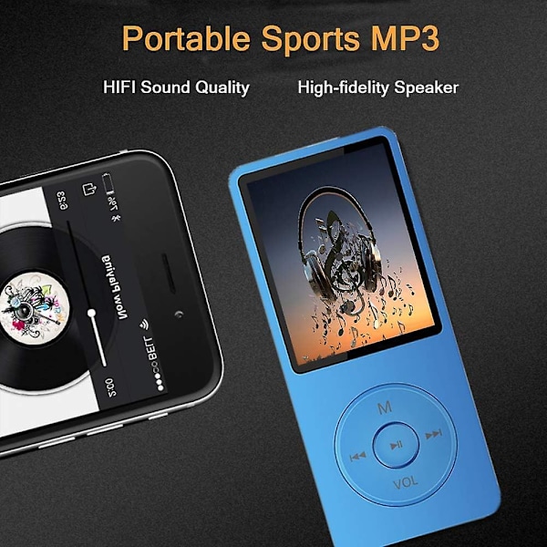 Sports Mp3 Musikafspiller (blå) + 16 GB hukommelseskort