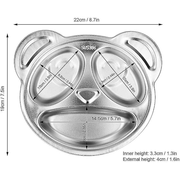 Rostfritt stål Panda typ Barnens avdelare Lunchbricka 1 st-mxbc