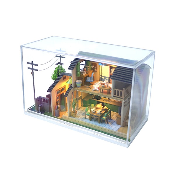 Assembled ornaments model toy doll house creative miniature scene sand table house mountain villa with dust co