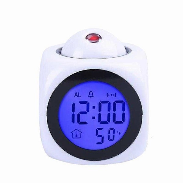 Smart Väckarklocka Digital LED Projektor LCD-Display Röststyrd Tid Temperatur