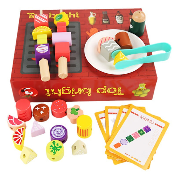 New Fun Barbecue Grill Children's Educational Simulation Barbecue Set Boys and Girls Kitchen Interactive Wooden Toys