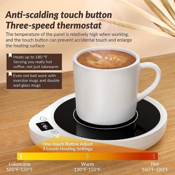 Muggvärmare, uppgradera kaffevärmare & koppvärmare för skrivbord med 3 temperaturinställningar, mer het Eu Pl