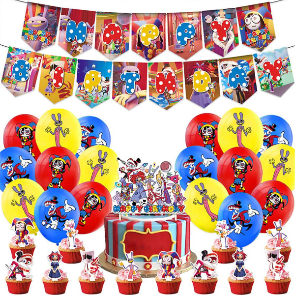 The Amazing Digital Circus Födelsedagsdekorationer Tecknade temaballonger Kit Banner Cake Cupcake Toppers Party S