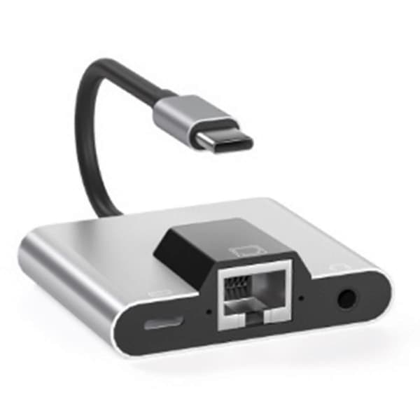 Type-C til Ethernet LAN Netværksadapter Hub USB C til 3,5 mm Lyd Hurtig Opladning Docking Station til Bærbar Computer Mobiltelefon