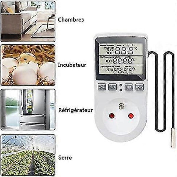 Digital Termostat Temperaturkontroller Sokkel 230v 16a med Sensor Varme Kjøleskap Termostat Regulator