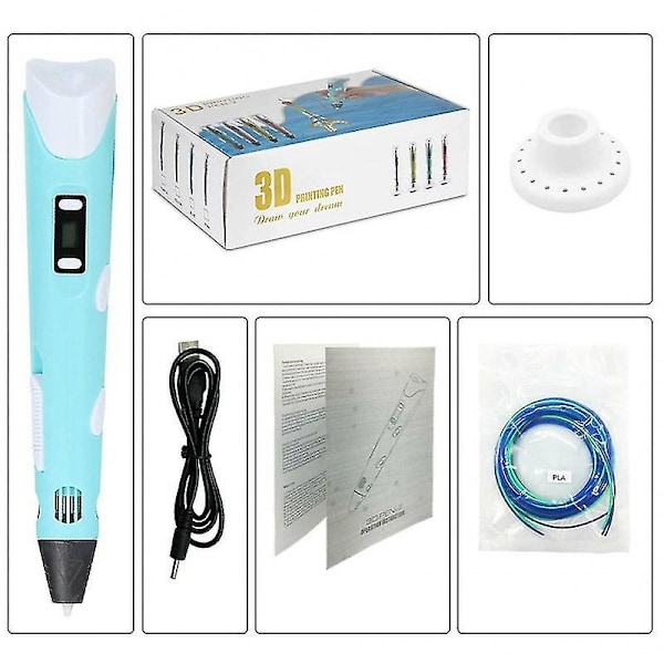 3D-penna med LED-display, USB-laddning, 30 färger PLA-filamentpåfyllningar, kompatibel med PLA & ABS