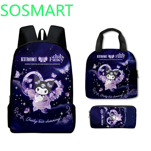 New cartoon Kuromi school bag three-piece set for primary and secondary school students