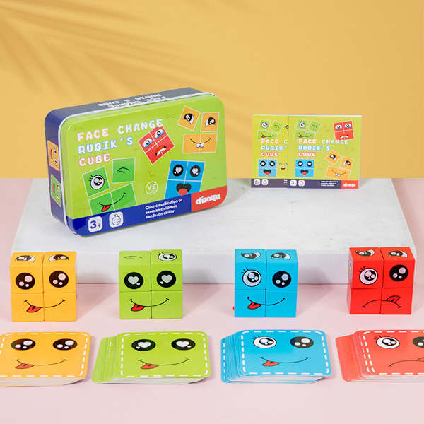1-pack ansiktsförändrande Rubiks kub med klocka Du gråter jag skrattar pussel barns leende uttryck byggsten