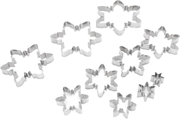 10 st jul-snöflinge-kex i rostfritt stål, 3D-kakformar