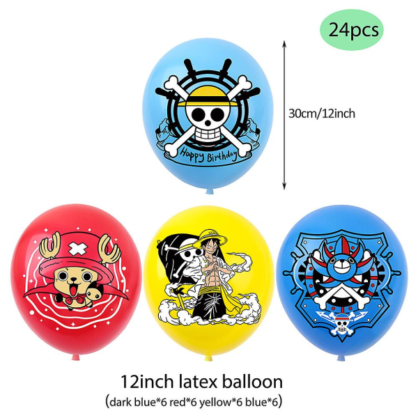 One Piece Fødselsdagspynt Monkey D Luffy Balloons Kit Bannerkage Cupcake Toppers Festartikler