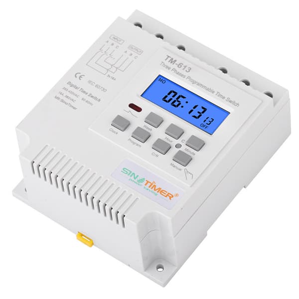 TM613 Bakgrundsbelyst Intelligent Trefas Timer Switch/Mikrodator Tidkontroll Switch/Vattenpump Timer Switch 380V