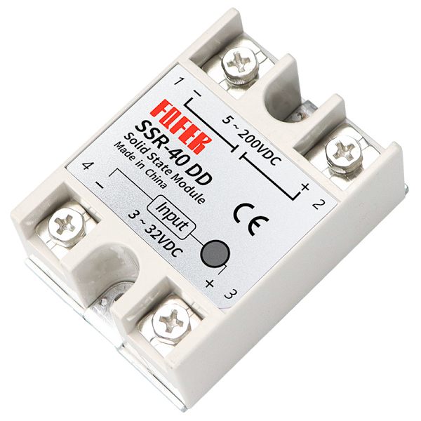 Enkeltfaset Solid State Relæ DC-DC -40DD 40A Hvid + Sølv