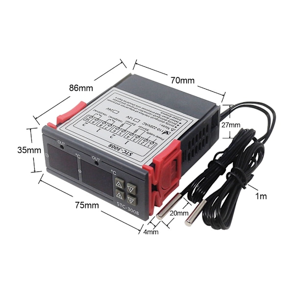 STC-3008 Dator Digital Display Intelligent Dubbel Kontroll Elektronisk Termostat Justerbar Termostatbrytare