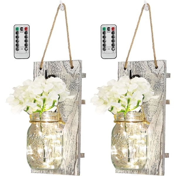 Vägglampa, 2 delar dekorativt ljus med blommor och fjärrkontroll, LED-lampor och blommor Rustik Ho