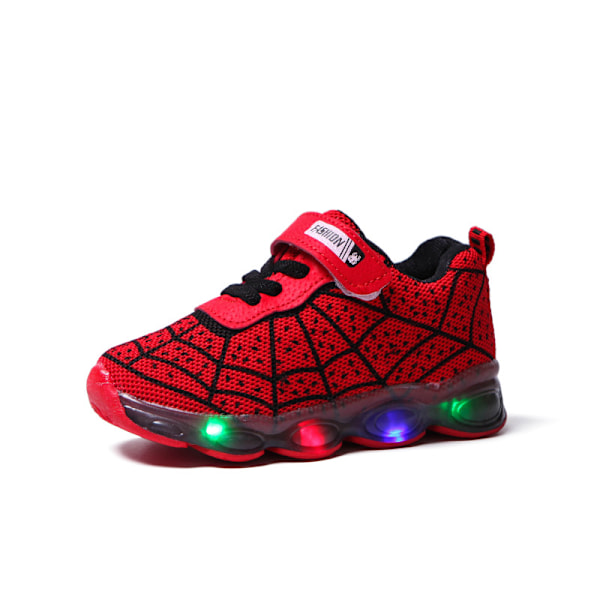 Barnens sportsskor Spiderman lysande sportsskor barn pojkar LED lysande skor storlek 32