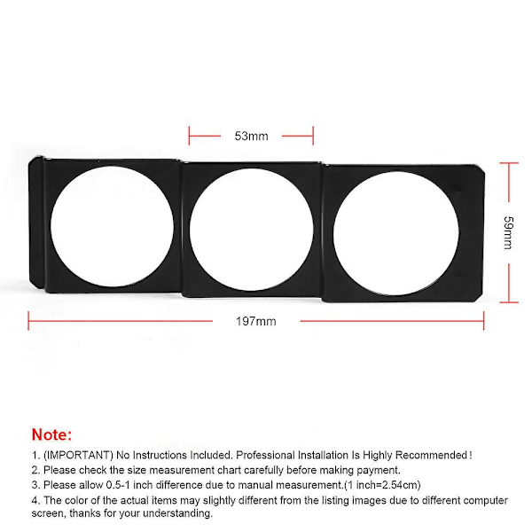 Triple 52mm x 3 Gauge Holder Pod Panel - Standard Stereo Radio Slot Single Din Universal