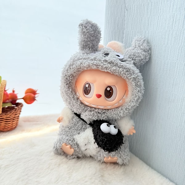Cloud Plysch Chinchilla Set, (Endast Kläder) 17cm Macaron Labubu Time to chill Dockkläder