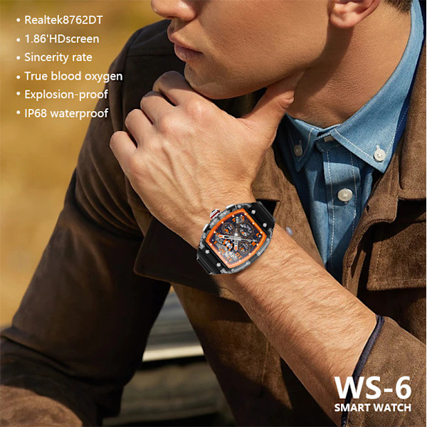 WS6 Richard Smart Bluetooth Samtal Klocka Vattentät Explosionssäker Böjd Skärm NFC Smartwatch