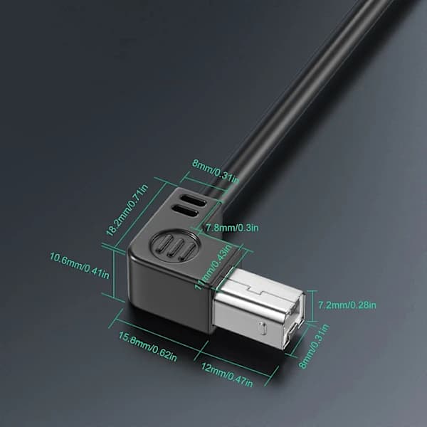 USB 2.0 A til B Han Printerkabel med Guldbelagte Kontakter, Forlænget Længde 480Mbps Hurtig Dataoverførsel 2m bøjet op
