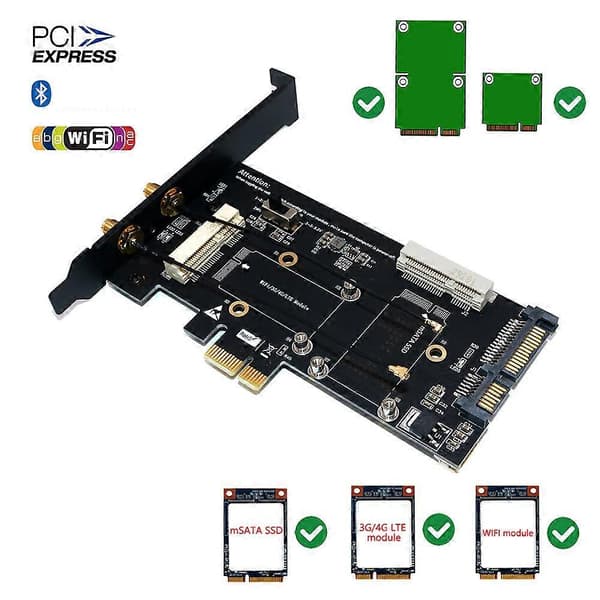 Mini PCI-E till PCI-E 1X Adapter med SIM-kortplats, MSATA SSD till SATA 3.0 Adapter 2 i 1 Konverterare